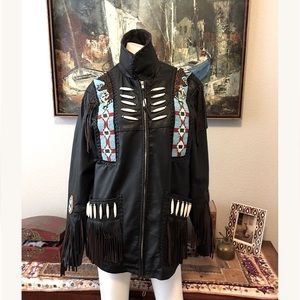 Beaded Fringe & Bone Leather Jacket